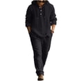 thumbnail image 6 of Babcutegg Mens Outfit Set Button Front Long Sleeve Hoodie and Pants Lightweight Casual Clothing 2-Piece Black Size XL, 6 of 7