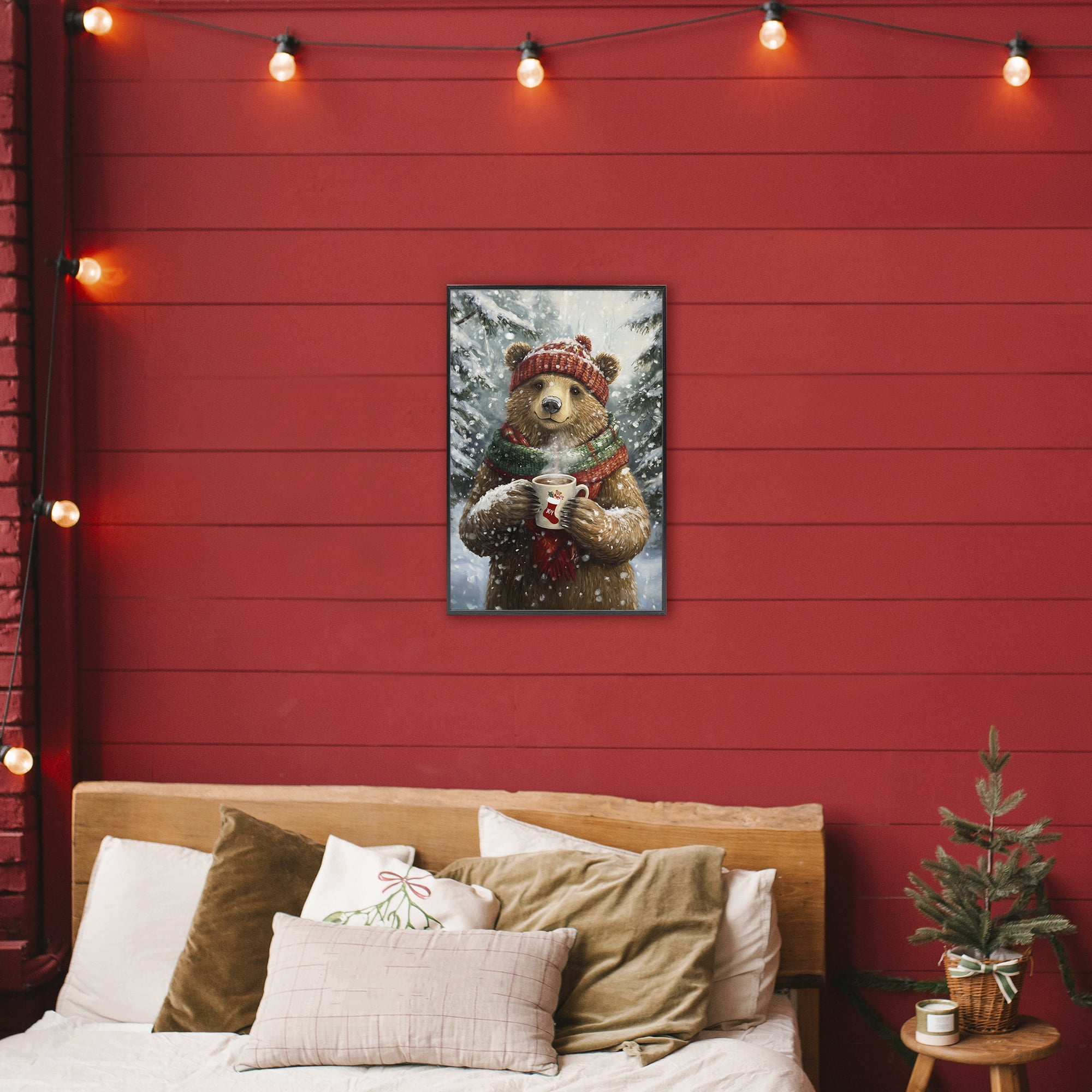 Stupell Industries Christmas Cocoa Bear Black Framed Giclee Art, design by Tina LeCour
