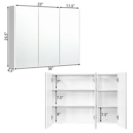 36 Wide Wall Mount Mirrored Bathroom Medicine Cabinet Triple