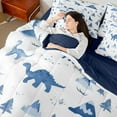 thumbnail image 3 of Manfei Cute Cartoon dinosaur 7 Pieces Bedding Comforter Set,Natural Mountain Pine Full Bedding Set,Blue White Fitted Sheet Flat Sheet For Boys,Breathable Home Decor Reversible, 3 of 7