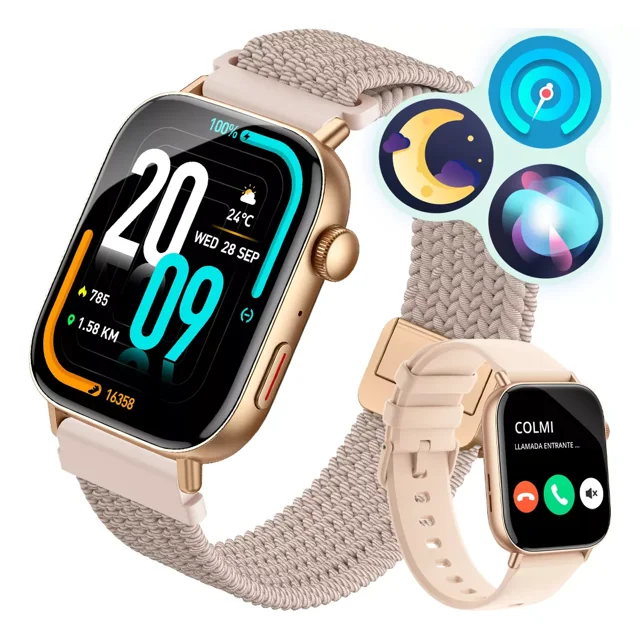 Colmi C8max Dorada 1.93'' Reloj Inteligente Monitoreo De Estrés Y Sueño Llamadas De Voz Lectura De Mensajes Smartwatch Deportivo Para Hombre Y Mujer Correas De Silicona Y Magnéticas Carga Inalámbrica