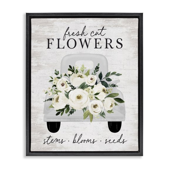 Stupell Industries Farmhouse Fresh Cut Flowers White Roses Carnations Truckload Black Floating Frame Canvas Art, 17 x 21, by Lettered and Lined