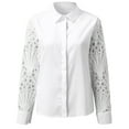 thumbnail image 5 of Women Lapel Top Blouse Long Sleeve V Neck Lace Splicing Shirt Shirt Solid Color Long Sleeve Soft Elegant Top White Blouse plus Size White Dress Shirt for Women, 5 of 8