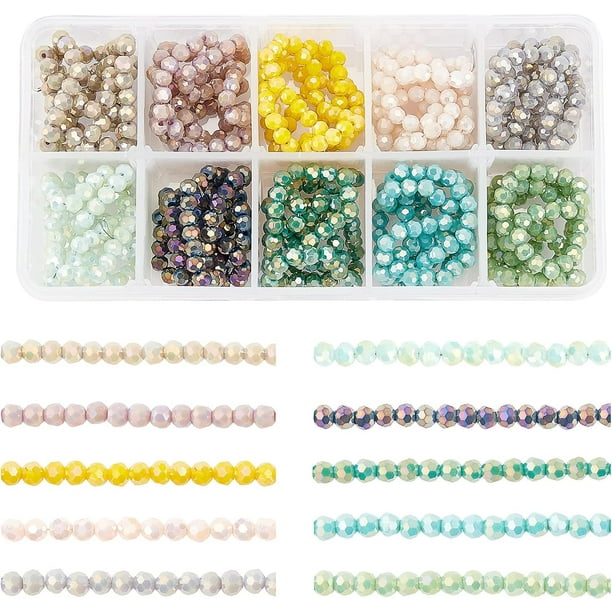 1000 cuentas de vidrio electrochapado facetadas redondas de 4 mm para la fabricación de pulseras, collares y bisutería. Baño de arcoíris completo.