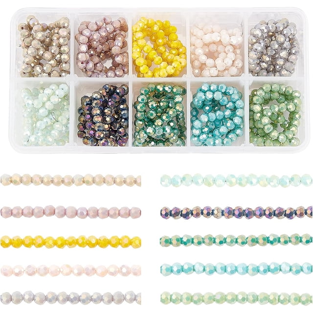 1000 cuentas de vidrio electrochapado facetadas redondas de 4 mm para la fabricación de pulseras, collares y bisutería. Baño de arcoíris completo.