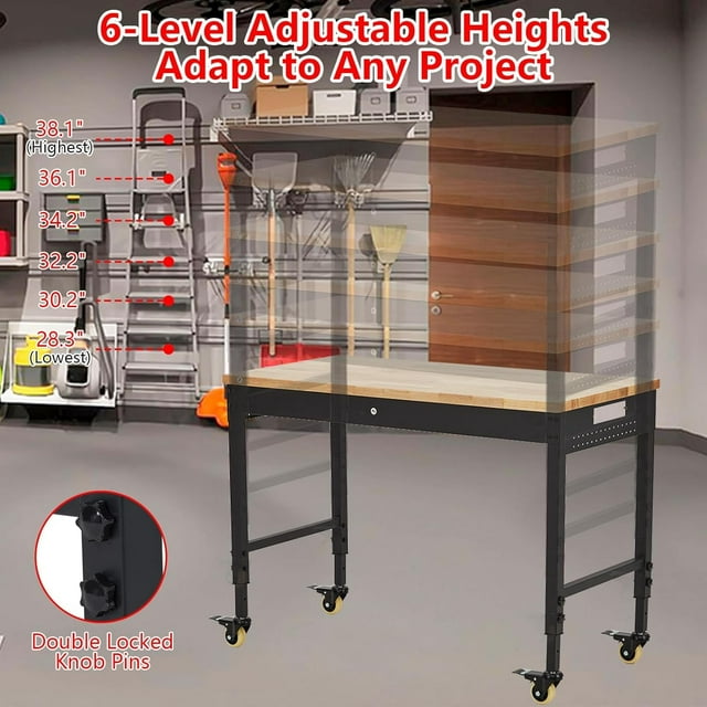 BeesClover 48" X 24" Workbench for Garage,Adjustable Work Bench for Garage,Office,Home,Workshop