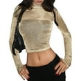 thumbnail image 3 of WULMLEO Women's Y2K Crop Tops Metallic Boat Neck Mesh Long Sleeve Tops Club Tee Shirts Gold L, 3 of 5