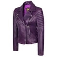 thumbnail image 3 of SKYLINEWEARS Women Real Leather Biker Jacket Real Lambskin Moto Biker Fashion Jackets Purple 2XL, 3 of 7