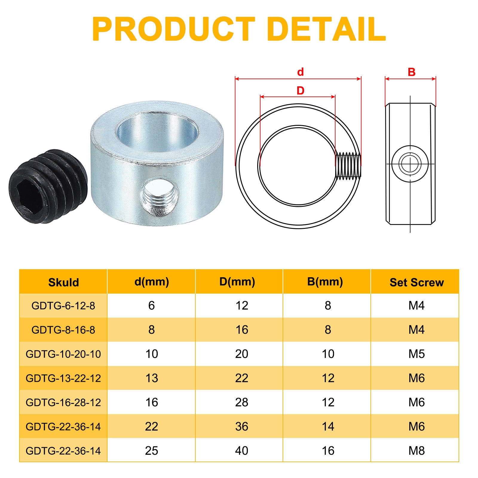 Uxcell Bore 1/4" Shaft Collar 1/2" OD 5/16" Width,Land Gear Stopper Wheel Collar with M4 Set Screw/Wrench,Silver 10Pcs