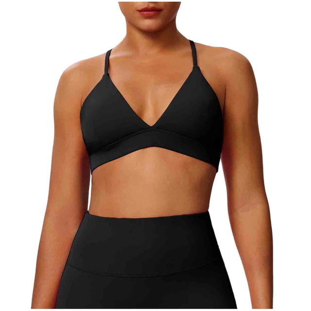 Sports Bras Without Removable Pads Solid-Color Crisscross Back Adjustable Straps Medium Support Workout Yoga Bra