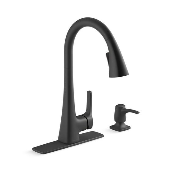 KOHLER R22867-SD-BL Maxton Pull-Down Kitchen Faucet with Soap Dispenser, Pull Down Sprayer, Matte Black