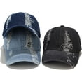 thumbnail image 2 of YooGuoGuo 3 Pack Baseball Cap Vintage Distressed Ripped Denim Low Profile Unstructured Cotton Dad Hat Adjustable for Women Men (Black, Dark Blue, Light Blue), 2 of 6