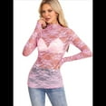 thumbnail image 1 of Blusa de Larga con Encaje Floral de para Mujer, Blusa Interior Transparente con , Cuello Redondo, Informal, Transparente. Rosa M, 1 of 7