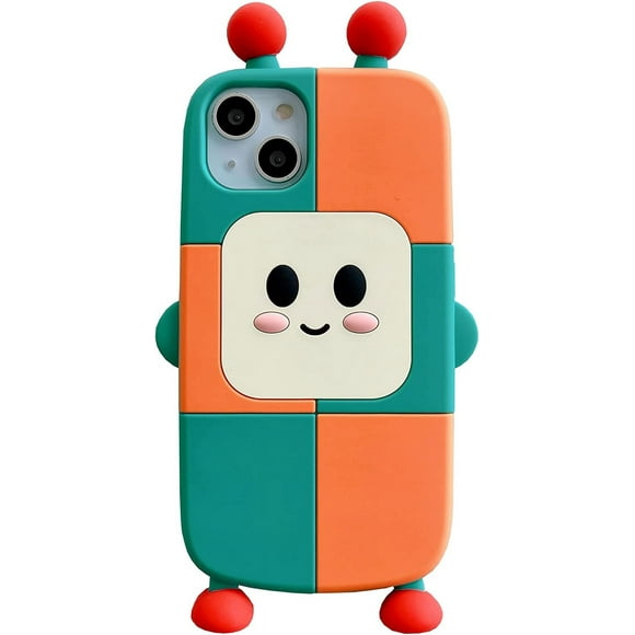 LAICAIW Kawaii Phone Cases Apply to iPhone 14 Pro,Cute Cartoon Robot Case with Keychain Funny Case 3D iPhone 14 Pro Case Soft Silicone Shockproof Cover for Women Girls