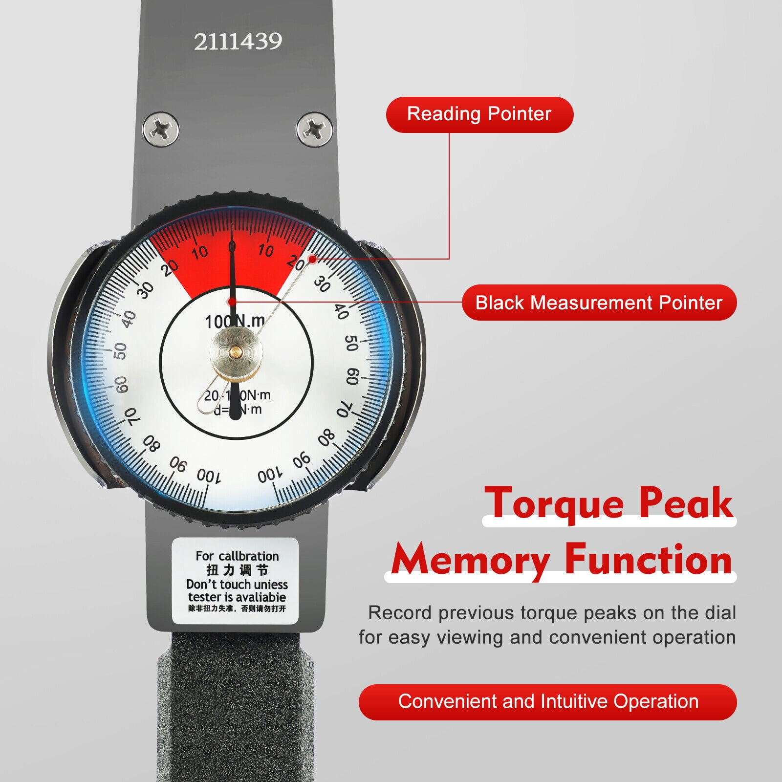 Portable High Accuracy Dial Indicator Torque Wrench Testing 0-100n.M 12*1.6*1.2inch, for The Machining Field, Automobile Repair Field, Aviation Field