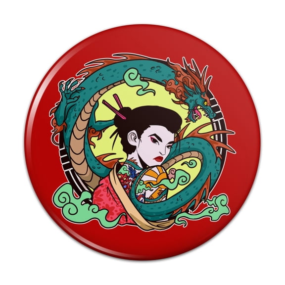 Geisha With The Dragon Tattoo Pinback Button Pin