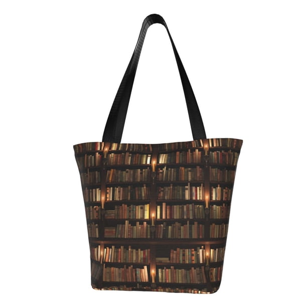Fotbe Bookshelves Bolsa de Playa con Estampado, Bolsa de Hombro, Bolsa de Mano Espaciosa, Bolsa de Viaje Ligera, Bolsa de Compras Versátil