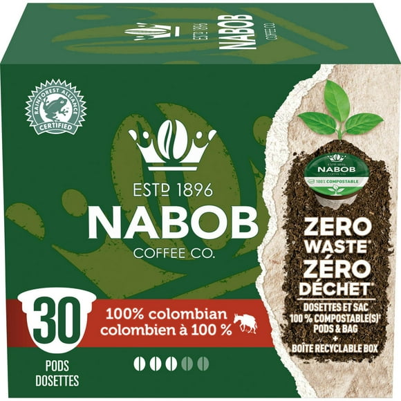 Dosettes de café 100 % colombien Nabob entièrement compostables, Boîte de 292 g 292g, 30 Dosettes