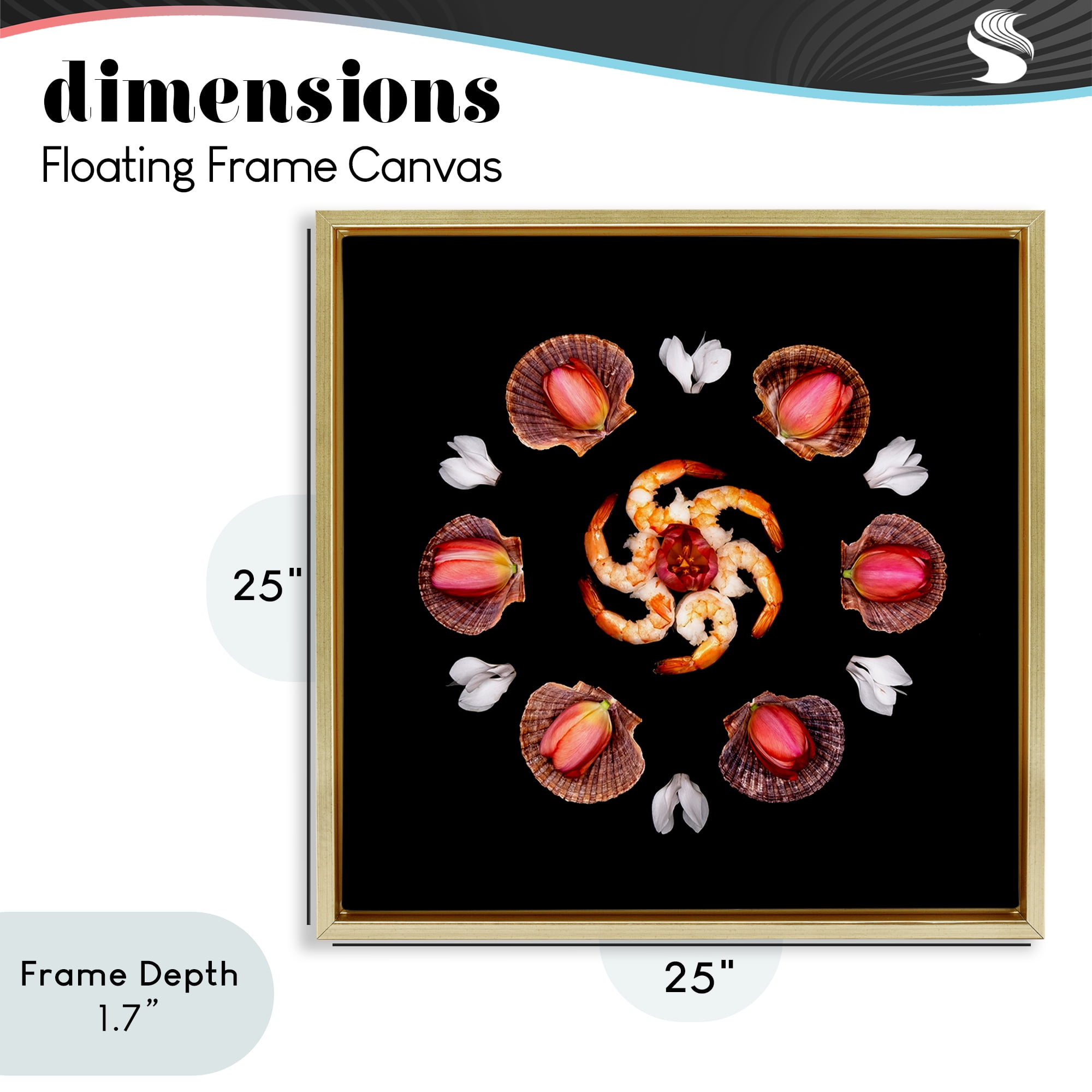 Stupell Industries Seashells & Tulips Symmetry Gold Framed Floater Canvas Wall Art, design by Beth Adoette