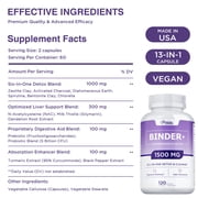 Binder Detox - Activated Carbon, Zeolite - Liver Detox & Cleanse, Digestive Health - 120 Capsules