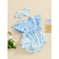 thumbnail image 3 of Suealasg Newborn Baby Girl Clothes Fly Sleeve Flower Print Bow Romper with Headband Set 2Pcs Infant Summer Photoshoot Outfits, 3 of 8