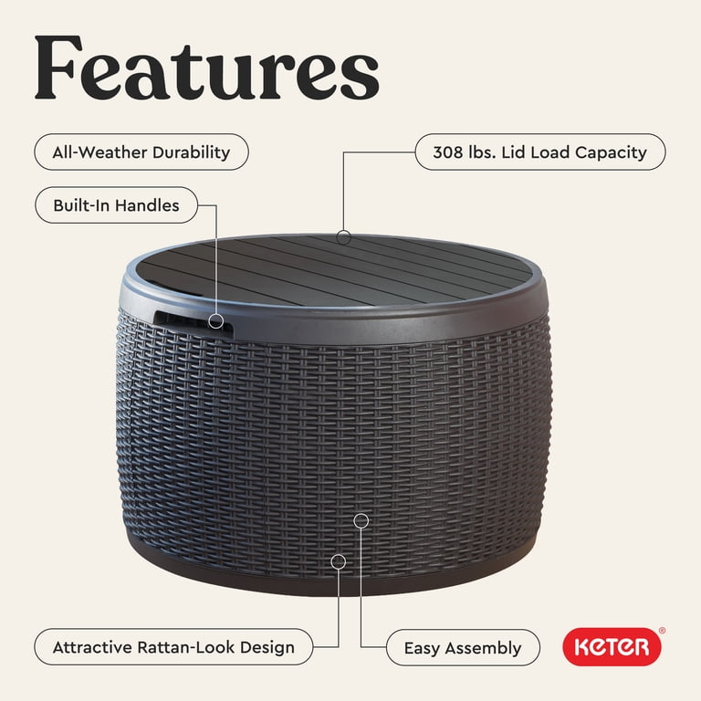 Keter Circa 37-Gallon Round Resin Deck Box, Grey photo 4