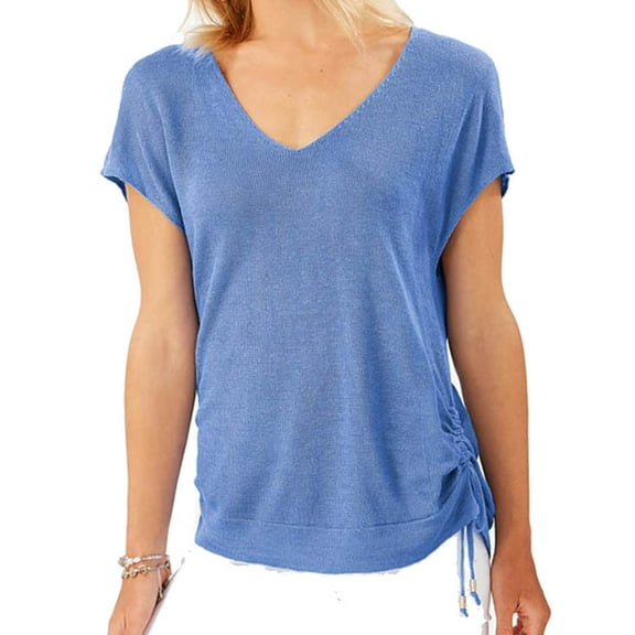 Tommy Bahama Alana Linen Side Tie V-Neck Shirt, Violet Petal, Small