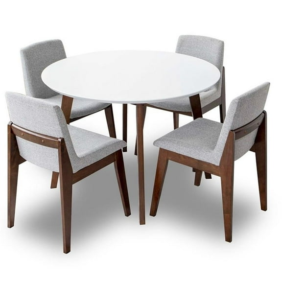 Pemberly Row 5-Piece Modern Dining Set w/ 4 Fabric Dining Chairs in Light Gray