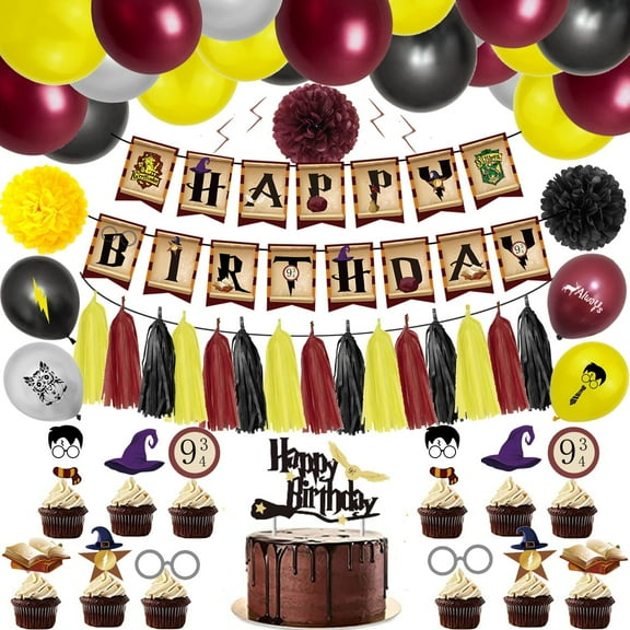 Magic Wizard School Balloons Garland Kit, 105 Pcs Burgundy Black Gold Balloon Arch Wizard Birthday Banner for Kids Birthday Party Baby Shower for Boys Girls Magic Wizard School Theme Party Decoration