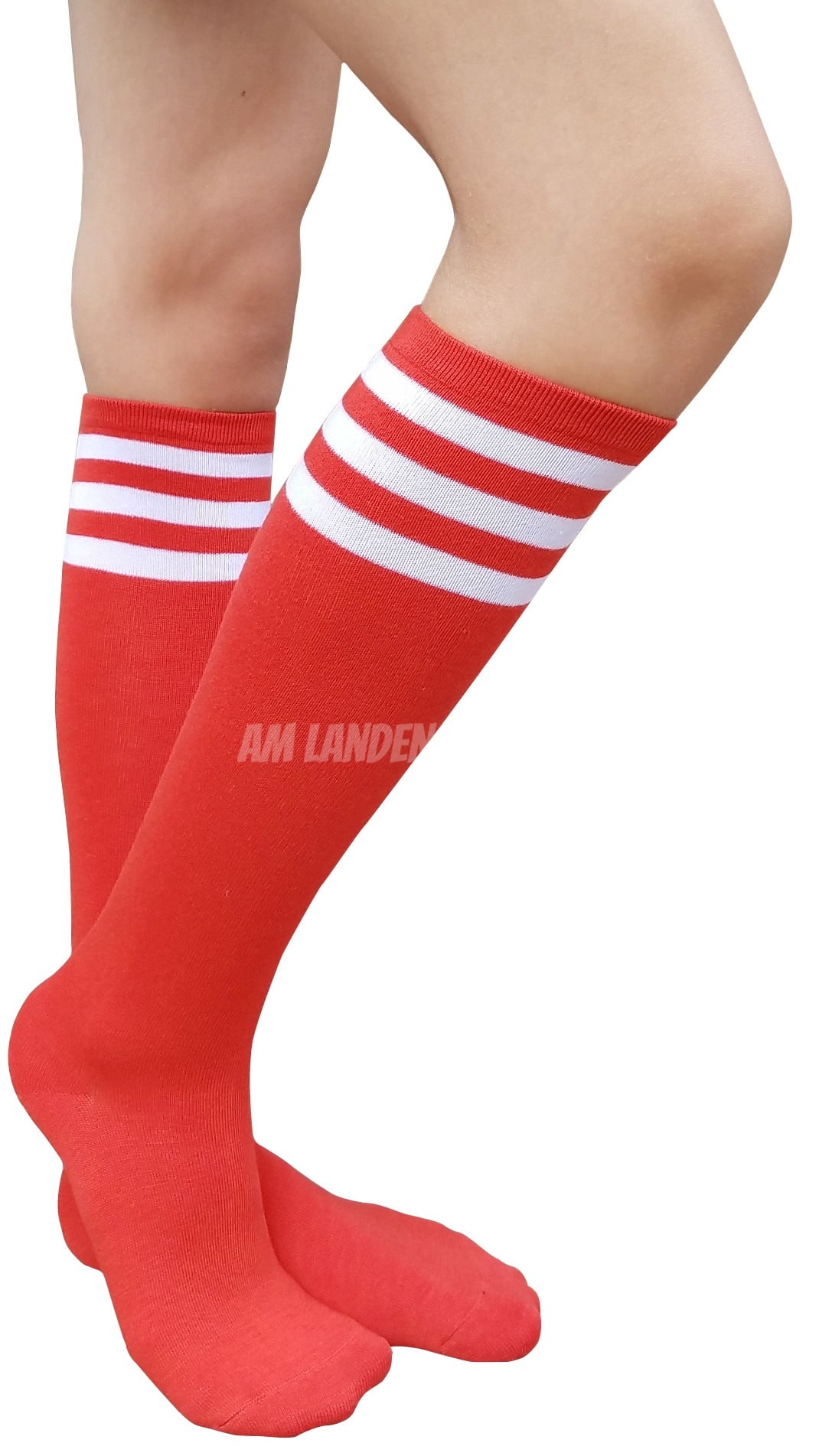 Am Landen Womens Stripe Knee High Socks, Red And White Striped Rugby Socks