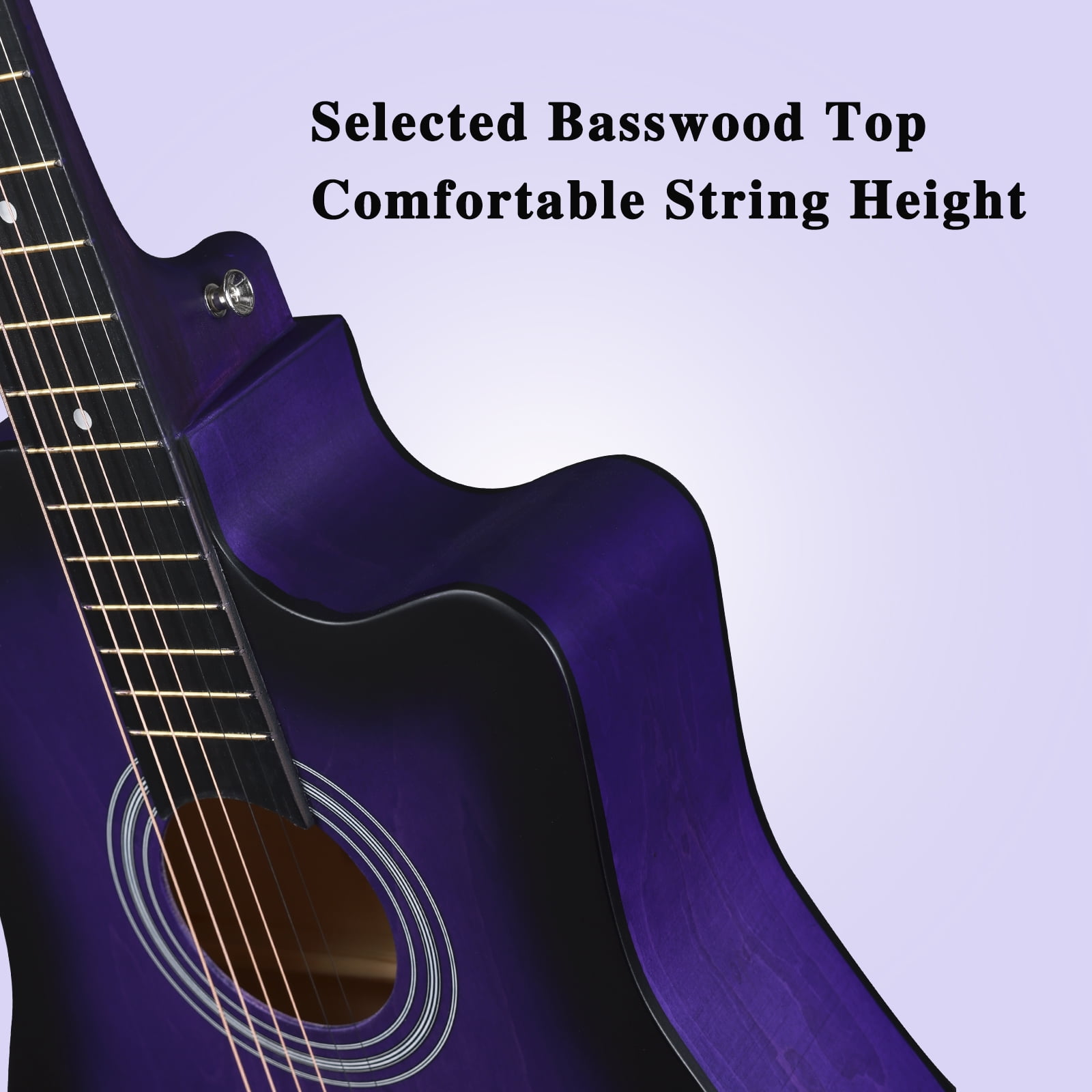 ADM 38'' Acoustic Cutaway Guitar for Kids Beginner Kit with Free Lessons, Purple