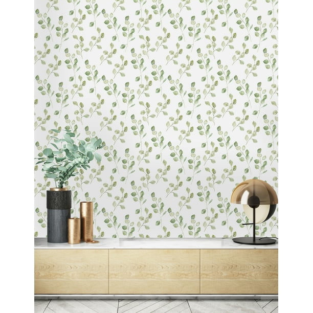 Light Green Leaves Peel and Stick Wallpaper - Walmart.com