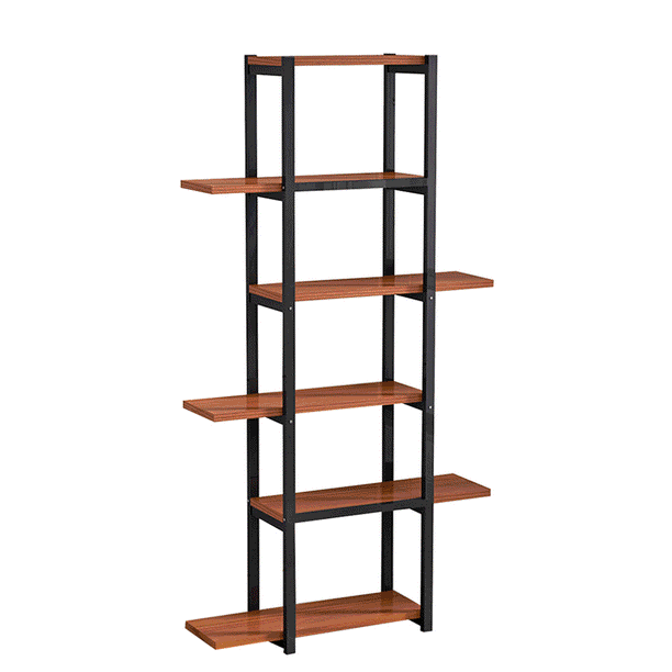 6 Tier Bookshelf Industrial Wood, Black Iron And Wood Bookcase