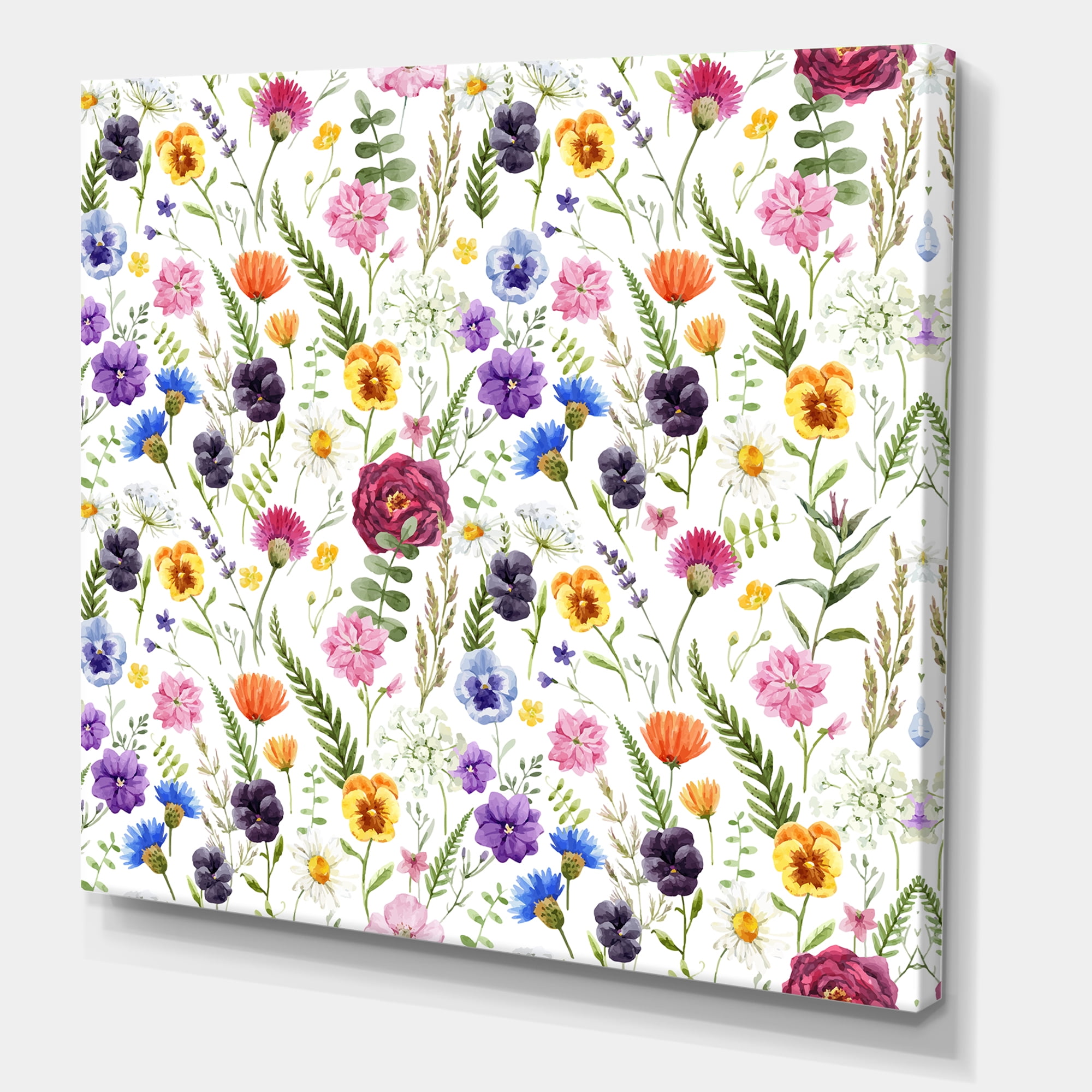 Designart ' Coloful Wildflowers Floral Pattern II ' Traditional Canvas Wall Art Print