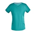 thumbnail image 2 of Stretch Women Nursing Scrubs Set - V Neck Fashion Rib Scrubs Medical Uniforms Top Pants PS1116 TEAL L, 2 of 5