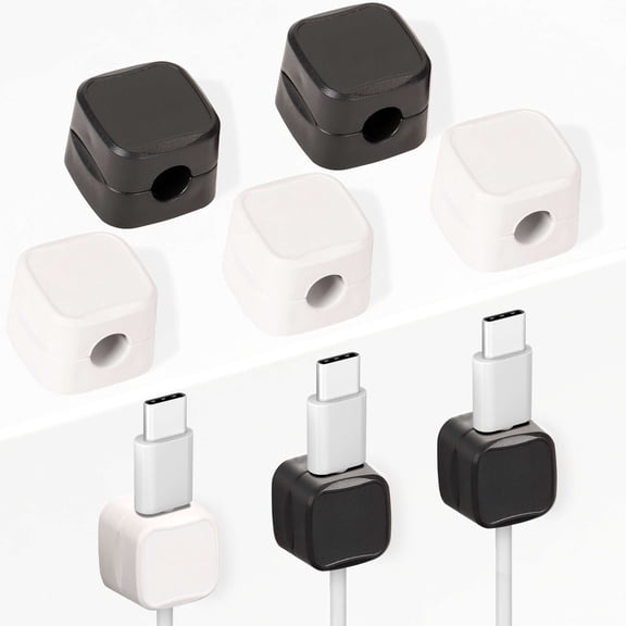 Gustave 8 Pack Magnetic Cable Management Clips Adhesive Phone Charger Cord Holder Under Desk Wire Organizer Keeper for Home Office Car Wall Desktop (Black & White)