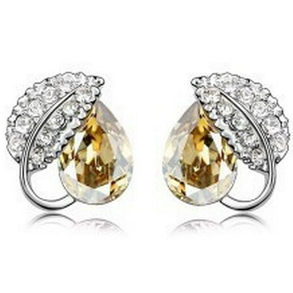 KATGI Fashion Leaf Droplet Crystal Stud Earrings in Yellow