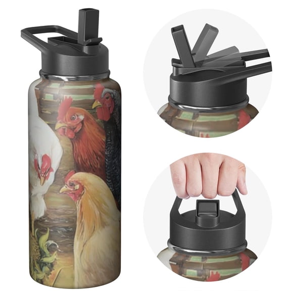 32oz Triple Walled Insulated With Straw Leak Proof Farmhouse Themed Water Bottle Stainless Steel for All