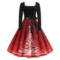 thumbnail image 2 of Christmas Dresses for Women Women's Casual Fashion V Neck Christmas Printed Vintage Dress with Merry Christmas for Christmas Party,Vermilion,M, 2 of 5