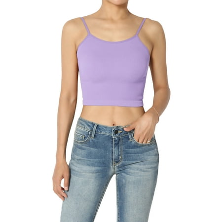 

TheMogan Women s Seamless Ribbed Bralette Spaghetti Strap Stretch Cropped Cami