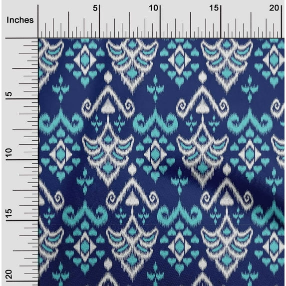 oneOone Cotton Poplin Fabric Damask Ikat Print Fabric BTY 56 Inch Wide