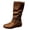 Brown, variant on HEWUQI Short Cowboy Boots for Women Slouchy Mid Calf Round Toe Side Zipper Flats Adjustable Buckle Decor Comfortable Winter Fall Shoes Black Size 5.5