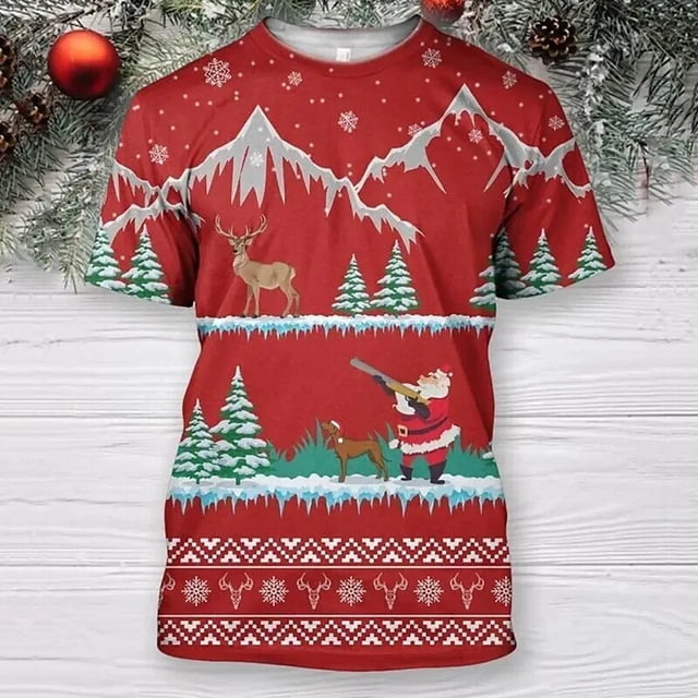 Nuevas camisetas para hombres con estampado de muñeco de nieve de Navidad en 3d, camisetas de manga corta Harajuku, ropa informal de verano para hombres, camiseta holgada de gran tamaño