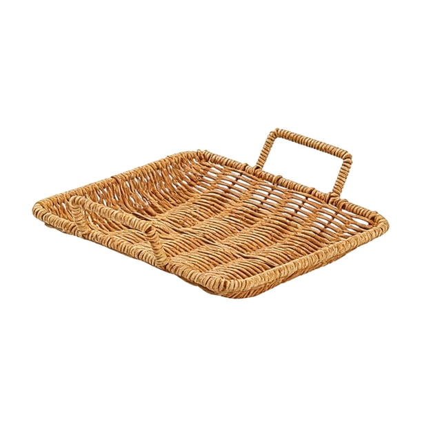 Bandeja tejida para servir, multiusos, decorativa, cuadrada, para el hogar, con asa para alimentos Pequeño