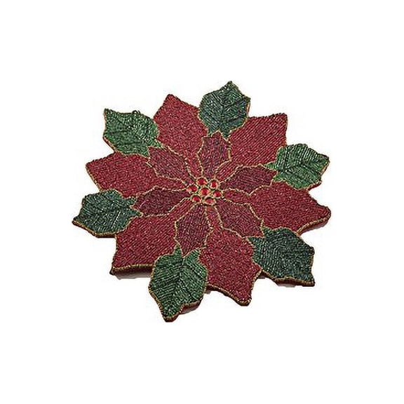 Fennco Styles Handmade Beaded Pointsettia 15-inch Round Elegant Placemat - 1-Piece