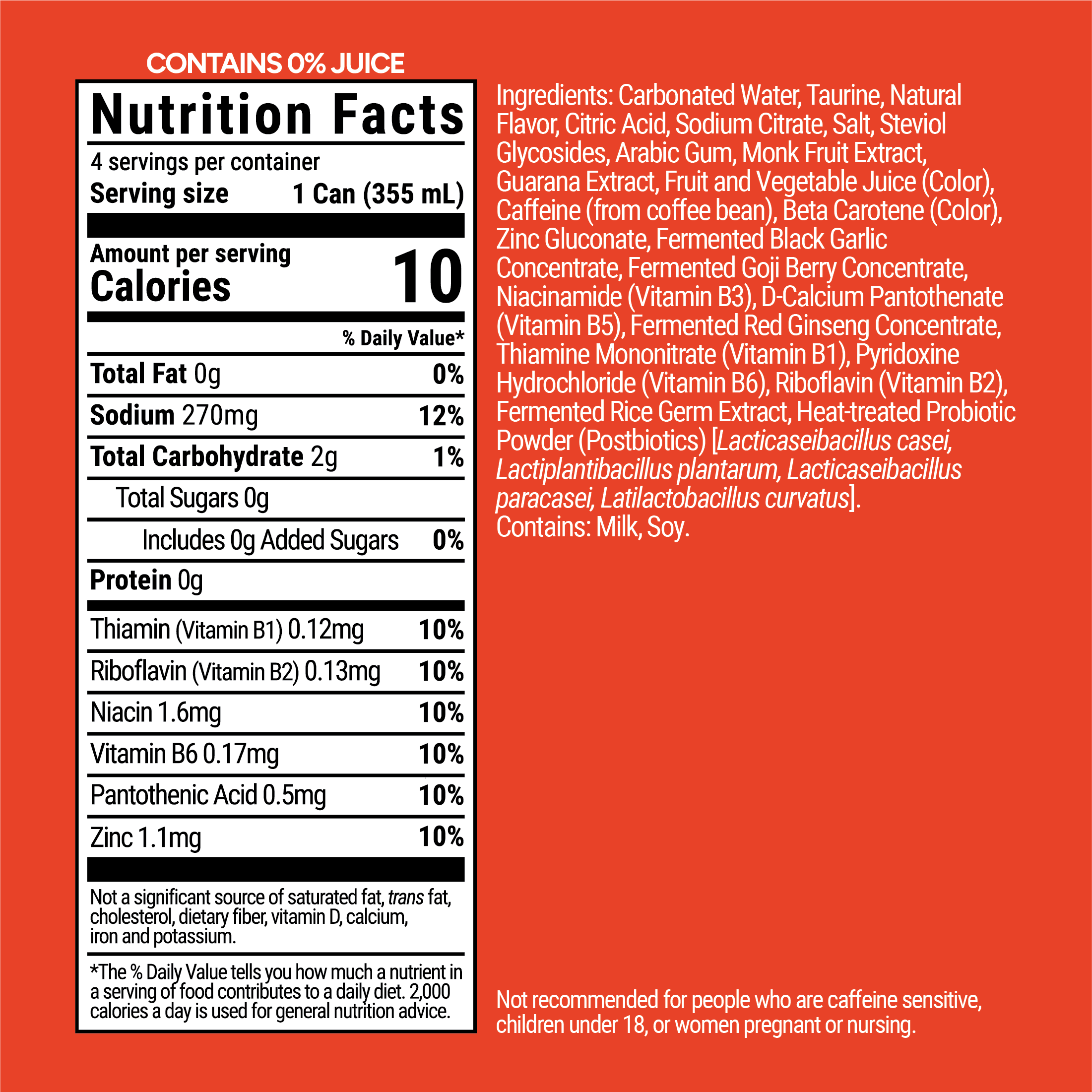 ARIH Postbiotic Energy Drink, Zero Sugar Clean Energy Drink with 100mg Natural Caffeine, Jolly Strawberry, 12 fl oz, 4 Pack