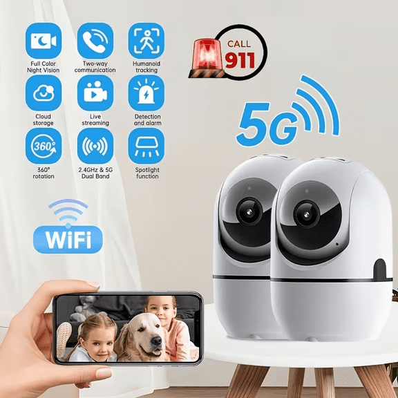 4MP 360° Indoor Smart Security Camera, 360° Pan/Tilt Home Security Camera, 5Ghz And 2.4Ghz Dog Camera with HD Video, Two-Way Audio,