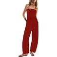 thumbnail image 2 of JSheng Womens Summer Jumpsuits Casual Strapless Off The Shoulder Summer Rompers Sleeveless Outfits With Pockets A-Red M, 2 of 5