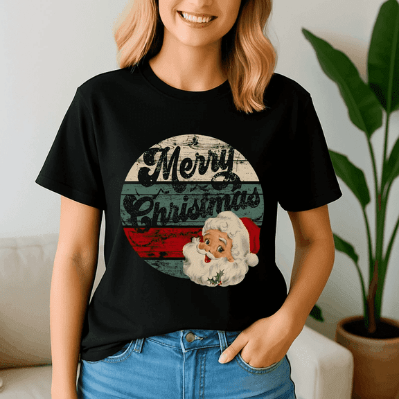 Christmas Women Adult T-Shirt – Santa Claus Graphic Tee, Holiday Outfit Idea