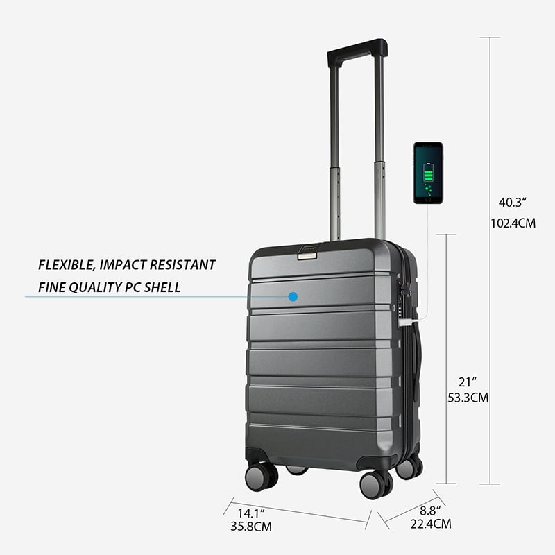 KROSER 20 Inch Hardside Expandable Spinner Carry On Suitcase, Steel Grey